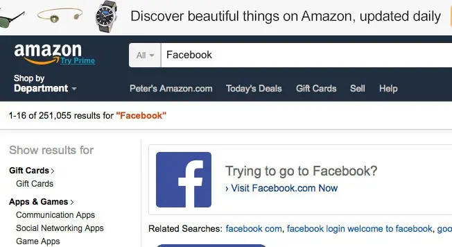 Amazon comme exemple de résultat d'analyse de recherche internee search analyzing result