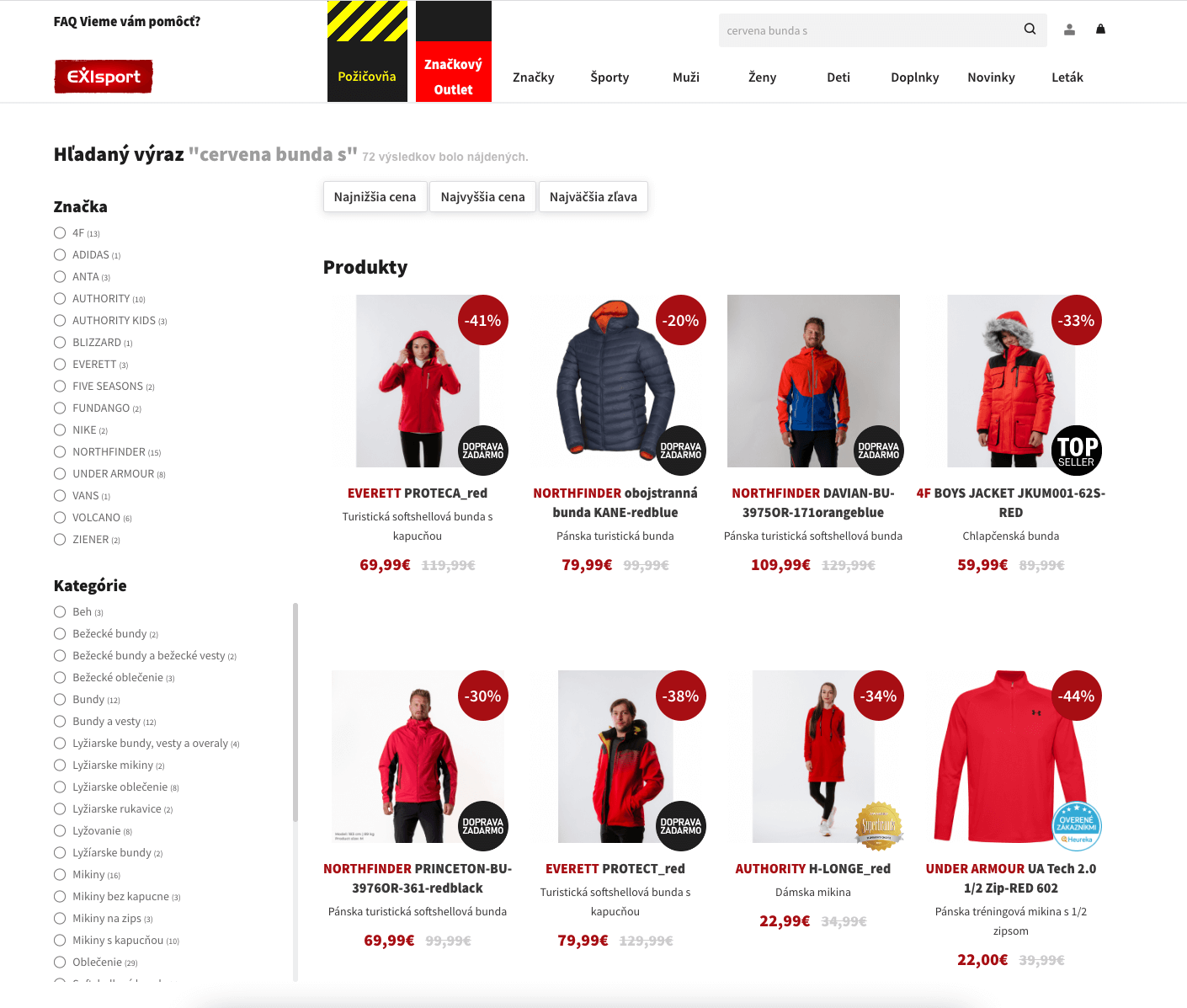 Searching red jacket in EXIsport store.